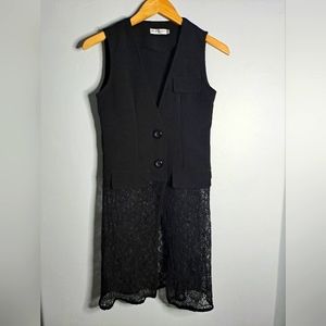 Like new, long vest,medium,black, fabric lace,